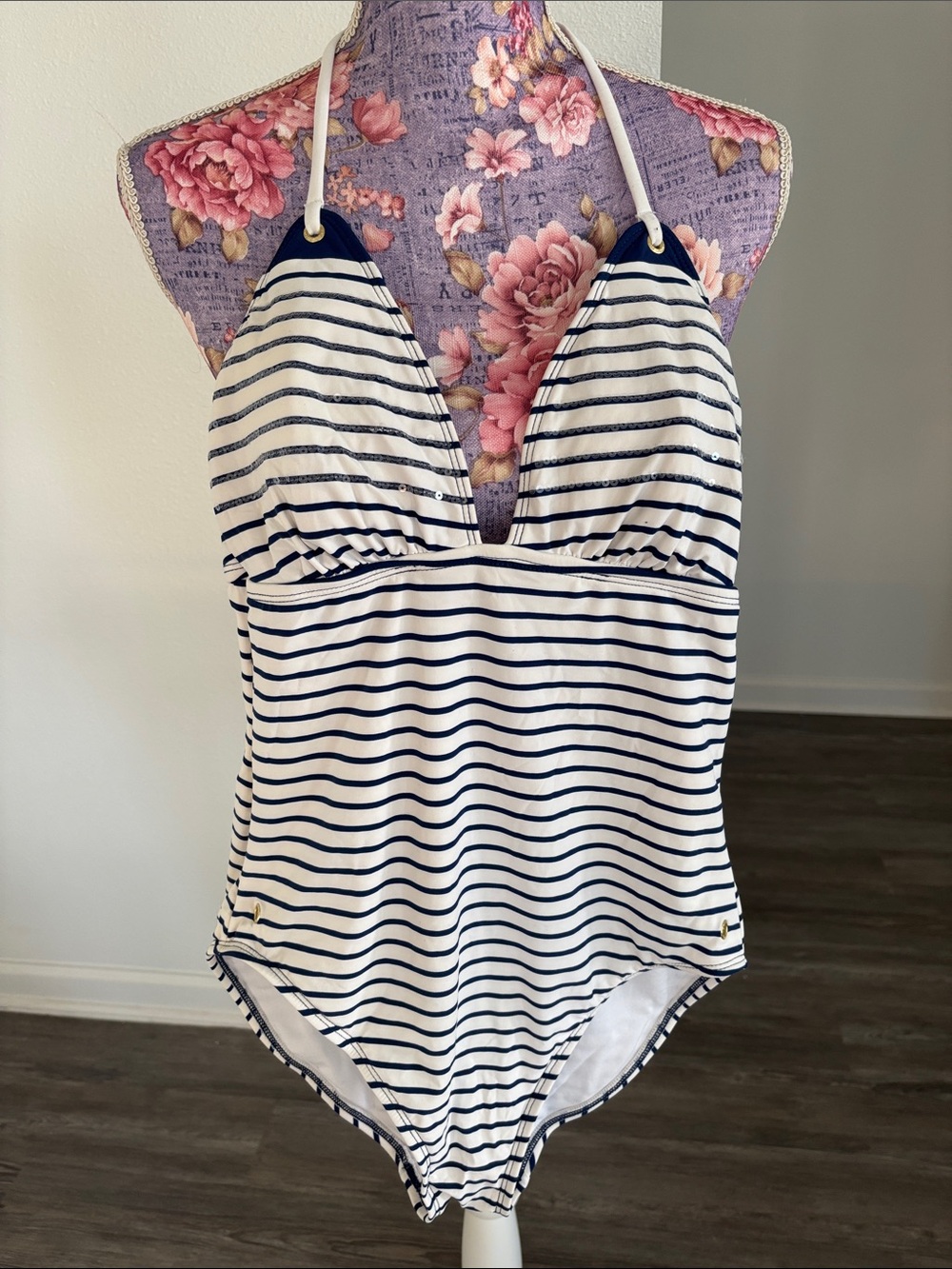 Sperry Navy & White Striped One-Piece Swimsuit